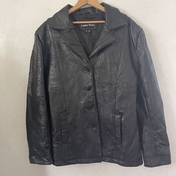 Vintage Jacket Size 2X Plus Patchwork Black Leather Y2K 90s Grunge Hippie - Picture 4 of 16